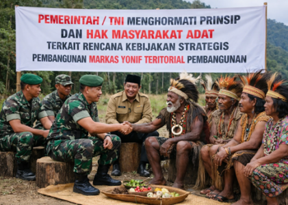 PEMERINTAH/TNI MENGHORMATI PRINSIP DAN HAK MASYARAKAT ADAT TERKAIT RENCANA KEBIJAKAN STRATEGIS PEMBANGUNAN MARKAS YONIF TERITORIAL PEMBANGUNAN