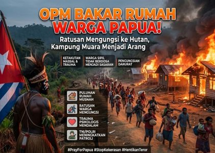 Aksi OPM Bakar Rumah Warga di Kampung Muara Picu Kepanikan dan Pengungsian di Distrik Pogoma Kab. Puncak, Papua Tengah