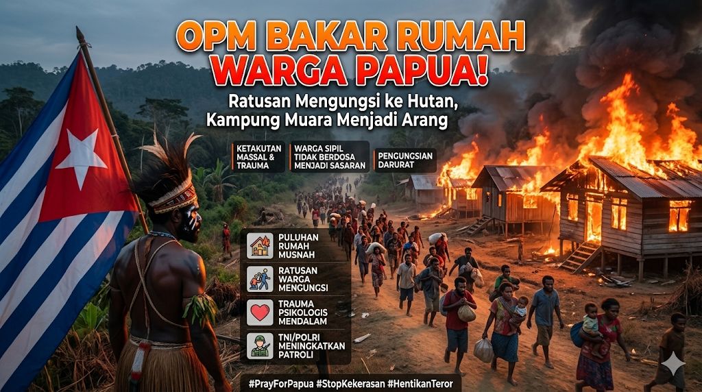 Aksi OPM Bakar Rumah Warga di Kampung Muara Picu Kepanikan dan Pengungsian di Distrik Pogoma Kab. Puncak, Papua Tengah