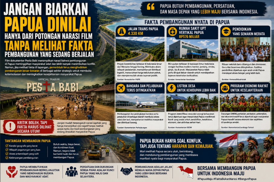 Jangan Biarkan Papua Dinilai Hanya Dari Potongan Narasi Film Tanpa Melihat Fakta Pembangunan Yang Sedang Berjalan