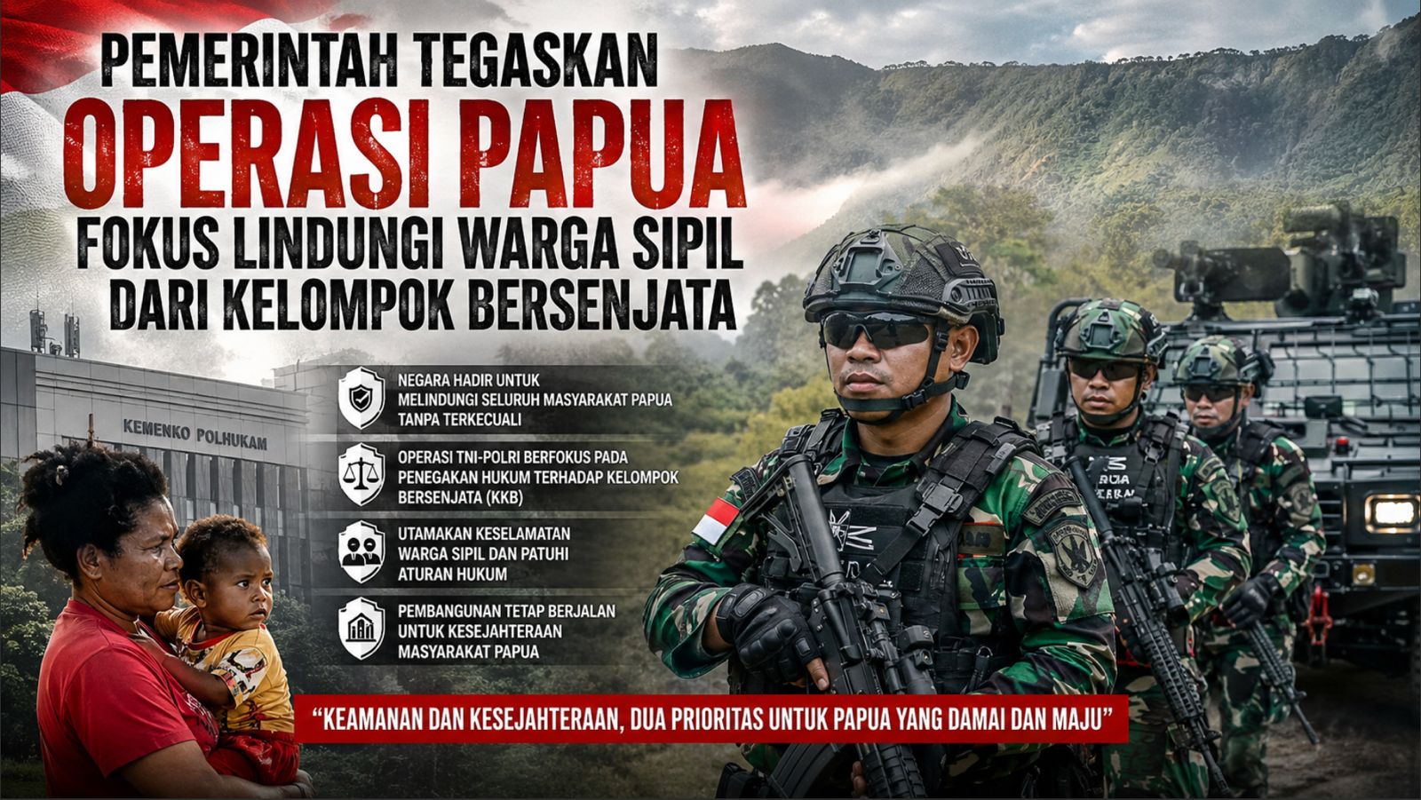 Pemerintah Tegaskan Operasi Papua Fokus Lindungi Warga Sipil dari Kelompok Bersenjata