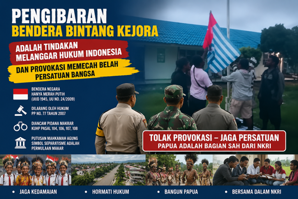 PENGIBARAN BENDERA BINTANG KEJORA ADALAH TINDAKAN MELANGGAR HUKUM INDONESIA DAN PROVOKASI  MEMECAH BELAH PERSATUAN BANGSA