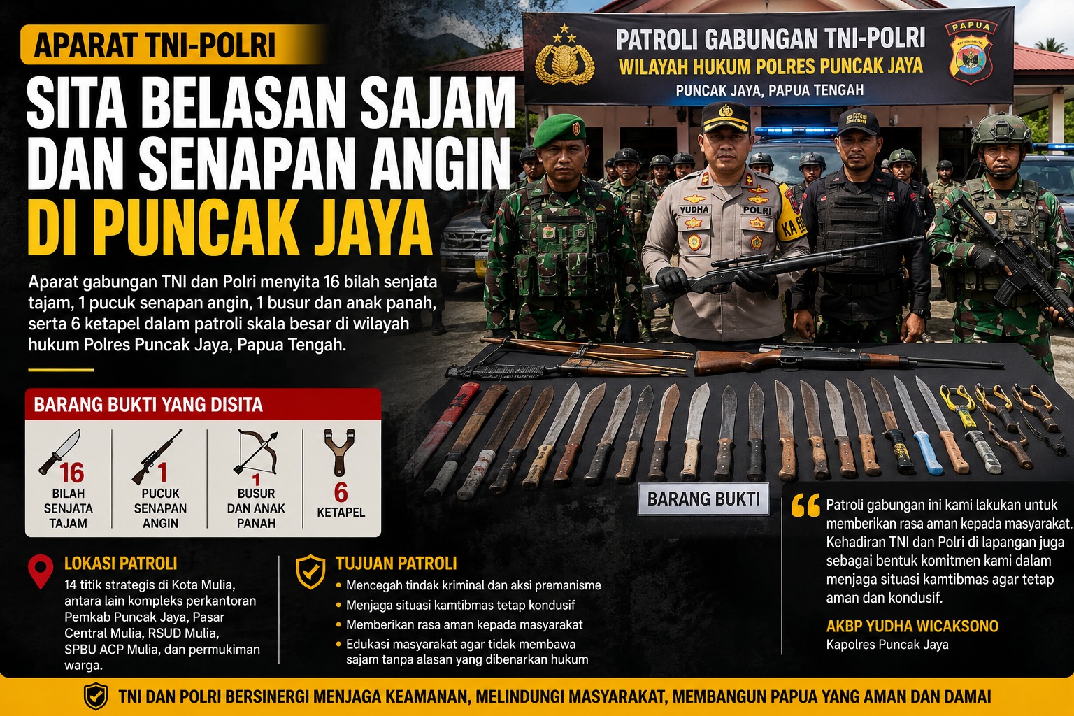 Aparat TNI-Polri Sita Belasan Sajam dan Senapan Angin, Perkuat Keamanan Puncak Jaya