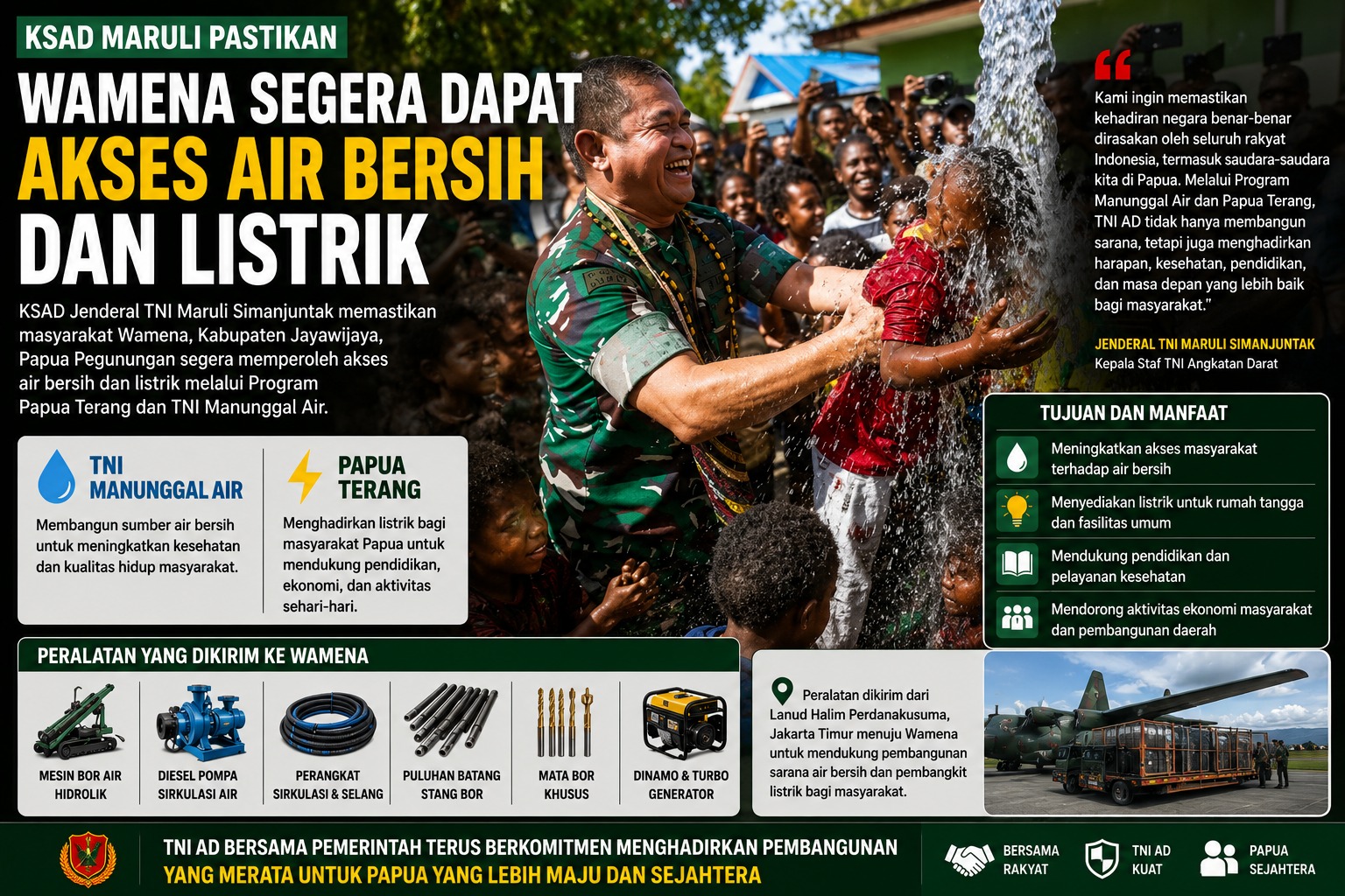 KSAD Maruli Pastikan Wamena Segera Dapat Akses Air Bersih dan Listrik
