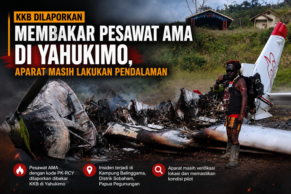 Aksi KKB Kembali Terjadi, Pesawat AMA Dilaporkan Dibakar di Yahukimo